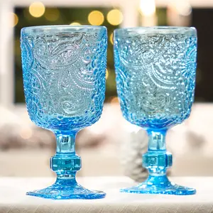 Set of 2 Luxury Bright Blue Drinking Wine Glass Wine Goblets 300ml