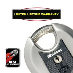 Master Lock Weather tough Heavy duty Stainless steel Metallic Closed shackle Disc Padlock (W)70mm, Pack of 2