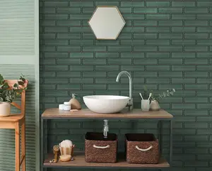 Holden Decor Celadon Gloss Tile Emerald Green Wallpaper