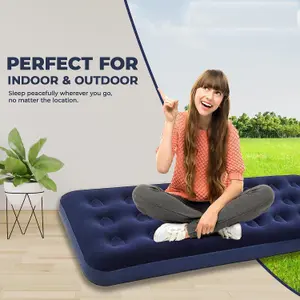 MantraRaj Soft Flocked Single Inflatable Air Bed Mattress Relaxing Blow Up Bed Camping Bed Equipment Comfort Sleeping Air Bed