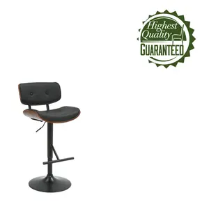 Caneghem Height Adjustable Swivel Faux Leather Mid-Century Bar Stool Black 