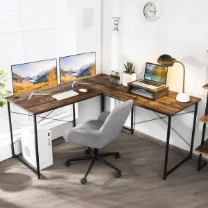 Costway L-Shaped Corner Computer Desk Reversible Study Writing Desk Workstation Home Office Laptop Table Rustic Brown