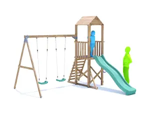 Dunter House Climbing Frame with Two Swings & Slide SquirrelFort High Platform