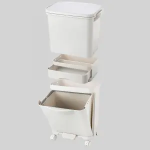 42 L White Home Kitchen Rubbish Dustbin Recycling Bin Double Layer Pedal Rubbish Trash