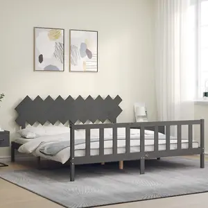 Berkfield Bed Frame with Headboard Grey 200x200 cm Solid Wood