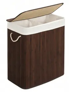 SONGMICS Laundry Basket With Lid - Bamboo Laundry Basket With 2 Sorting Compartments, Removable Bag, Volume 100L, Brown