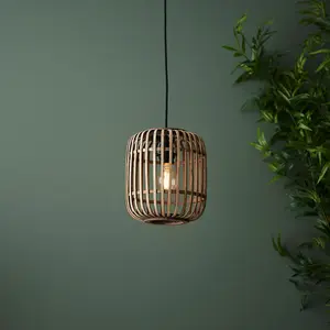 Luminosa Mathias Single Pendant Ceiling Lamp, Natural Bamboo, Plywood, Matt Black Paint