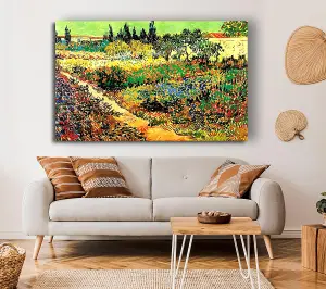 Van Gogh Flowering Garden With Path Canvas Print Wall Art - Medium 20 x 32 Inches