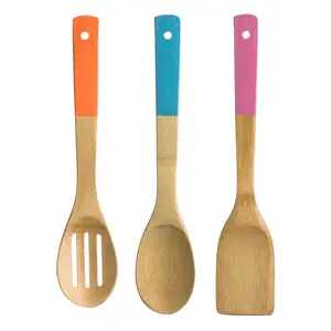 Essentials by Premier Aleki 3pc Bamboo Kitchen Utensil Set With Assorted Colour Handles