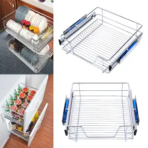 Metal Sliding Kitchen Cabinet Pull Out Wire Basket Cupboard Drawer Organizer W 600mm