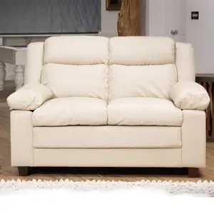 Standish 156cm Wide Cream 2 Seat Bonded Leather Sofa with Removable Arm Cushions and Back Rests