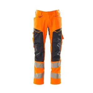 Mascot Accelerate Safe Trousers with Kneepad Pockets - Hi-Vis Orange/Dark Navy   (40.5) (Leg Length - Long)