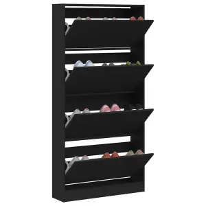 Berkfield Shoe Cabinet with 4 Flip-Drawers Black 80x21x163.5 cm