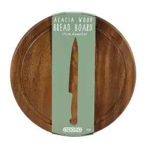 Round Breadboard Acacia Wood Cut Slice Bread Board Serve Food Worktop Saver 25cm