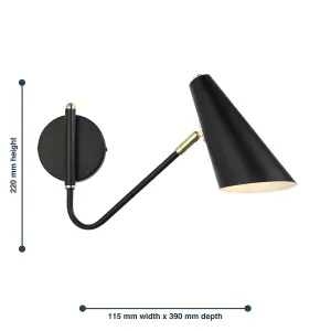 First Choice Lighting Dakotta Matt Black & Brushed Gold Adjustable Wall Lamp