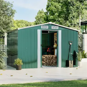 Dark Green Metal Reinforced Roof Furniture Garden Storage Shed Tool Shed with Lockable Door