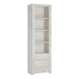 Angel Tall Narrow 3 Drawer Bookcase in White Craft Oak