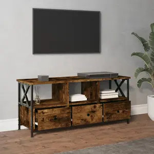 Berkfield TV Cabinet Smoked Oak 102x33x45 cm Engineered Wood&Iron