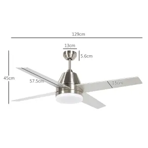 HOMCOM Mounting Reversible Ceiling Fan with Light, Remote, Silver & Black