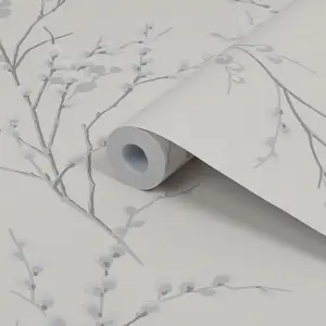 Laura Ashley Willow Off white & steel Floral Smooth Wallpaper Sample