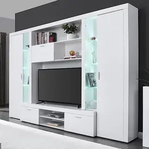 Roma Entertainment Unit White With High Gloss Fronts And LED