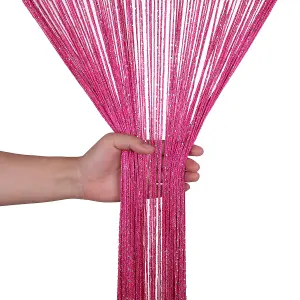 String Curtain Panel Spaghetti Tassel Curtain, 200cm x 90cm - Hot Pink