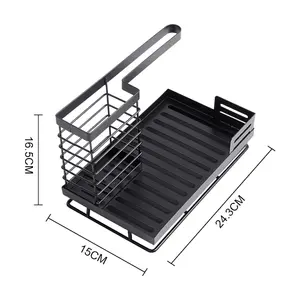 Black Stainless Steel Sink Organizer with Drain Tray