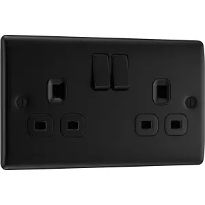 BG Nexus 13A Double Switched Socket, Matt Black, Black Inserts