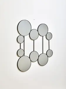 Interiors by Premier Multi Circular Wall Mirror, Wall Mirror with Black finish frame, Modern Mirror For Living Room and Hallway