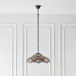 Luminosa Sullivan 1 Light Medium Ceiling Pendant Dark Bronze, Tiffany glass, E27