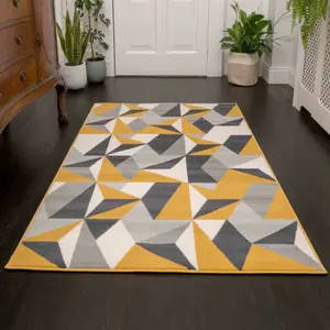 Yellow Ochre Grey Kaleidoscope Geometric Living Room Rug 120x170cm