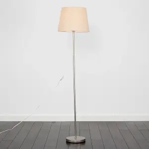 ValueLights Modern Floor Lamp In Brushed Chrome Metal Finish With Beige Shade