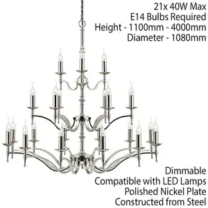 Avery Ceiling Pendant Chandelier Light 21 Lamp Bright Nickel Curved Candelabra