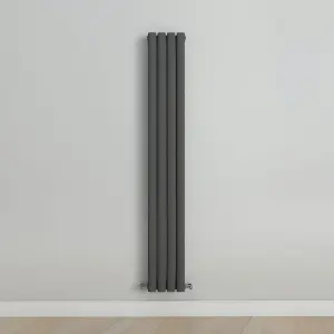 Vertical Anthracite Double Oval Panel Radiator (H)1600mm x (W)236mm, 3588 BTU.