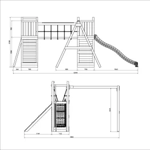 Shire Fun Wooden Climbing Frame with Twin Towers with Bridge, Double Swing and Slide