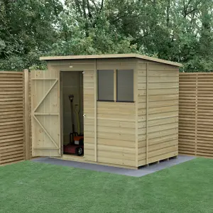 Forest Garden Beckwood 7x5 ft Pent Natural timber Wooden Shed with floor & 2 windows (Base included)