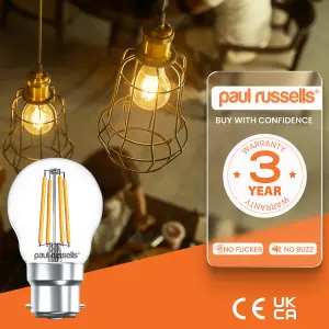 paul russells LED Filament Dimmable Golf Bulb, BC B22, 4.5W 470 Lumens, 40w Equivalent, 2700K Warm White, Pack of 10