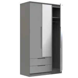 Milan Ready assembled Modern Grey 2 Drawer Tall Triple Wardrobe With 1 mirror door (H)1970mm (W)1110mm (D)530mm