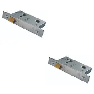 2 PACK - 76mm Reversible Upright Door Latch - Rounded Satin Steel Strike Plate Forend