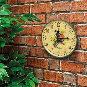 Chaffinch Indoor or Outdoor Clock - Battery Powered Weather Resistant Wall or Fence Clock with Bird Design for Home or Garden