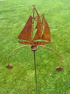 Sailing Boat Wind Rocker Double Bare Metal/Ready to Rust - Steel - L66 x W54 x H148.5 cm