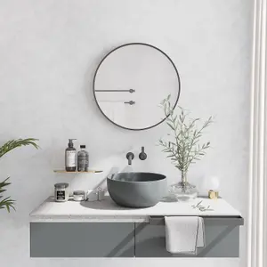 Black Round Bathroom Mirrorwith Simple Metal Frame - 50CM