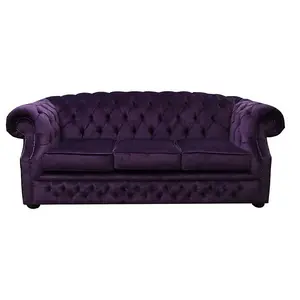 Chesterfield 3 Seater Sofa Velluto Amethyst Purple Fabric In Buckingham Style