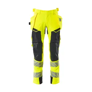 Mascot Accelerate Safe Trousers with Holster Pockets - Hi-Vis Yellow/Dark Navy   (34.5) (Leg Length - Short)