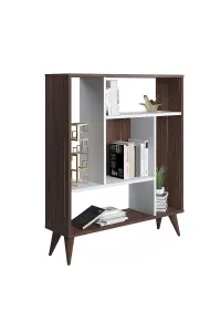 Norm Bookcase with 5 Compartments Display Unit, 90 x 25 x 105 cm Free Standing Shelves, Bookshelf, Open Cabinet, Walnut