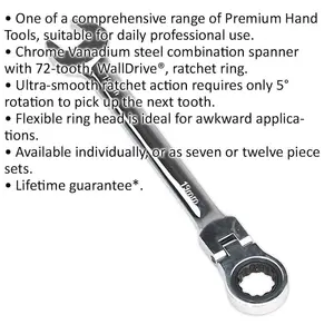 19mm Flexible Ratchet Combination Spanner - Chrome Vanadium Steel Tool for Tight Spaces