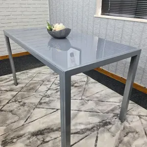 Dining Table Grey Glass Kitchen Place for 4 Seats, Dining Table Only (Grey H 75 x L 120 x W 70 cm)