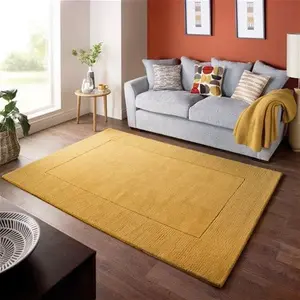 Dunelm Boston Wool Border Rug, Mid Century, Size: 120cm X 170cm (4ft X 5.5Ft), Yellow, Boston Wool Ochre