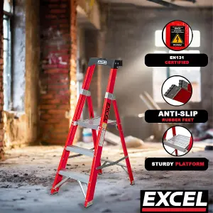 Excel Electricians Fibreglass Platform Step Ladder 3 Tread 1.34m EN131