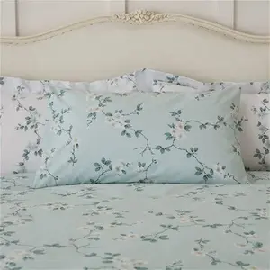 Dunelm Edith Duck Egg Floral Reversible Duvet Cover And Pillowcase Set, Floral, Size: Single, Blue, Duck Egg, Polycotton